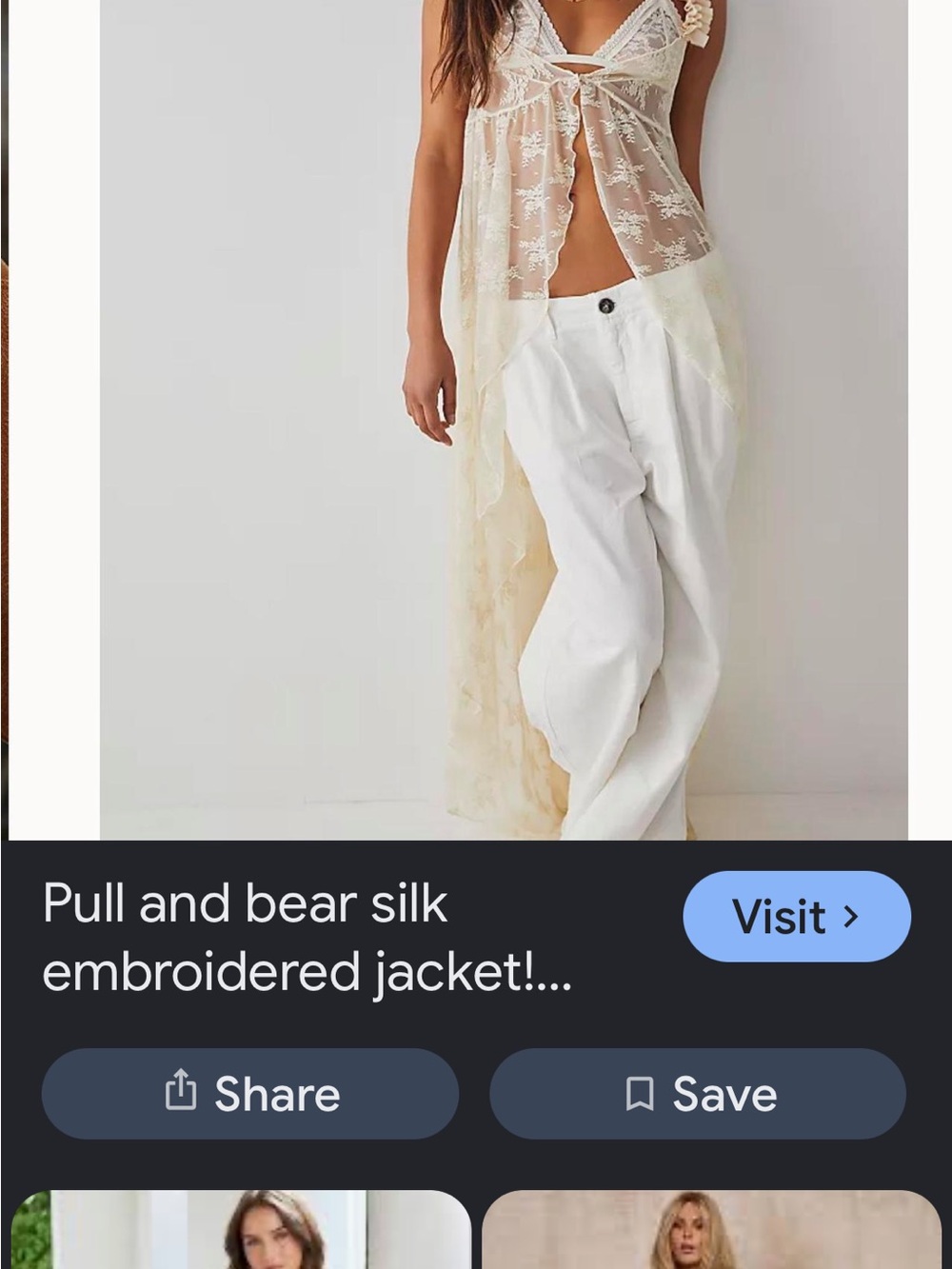 Free People Sheer Lace Duster in Cream with White Pants